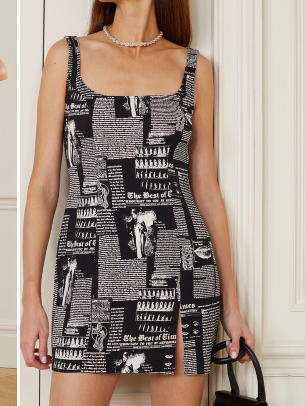 Reformation Black and White Newspaper Print Tank Dress